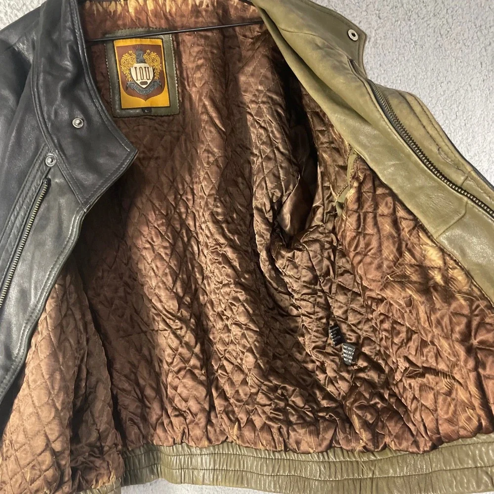 Vintage I.O.U. Leather Collection Jacket Mens M Colorblock Bomber 90s Grunge